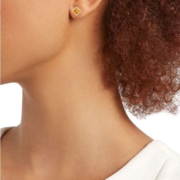 EFFY | 14K Yellow Gold, Citrine & Diamond Clover Stud Earrings Retail $1,305 - Picture 2 of 2
